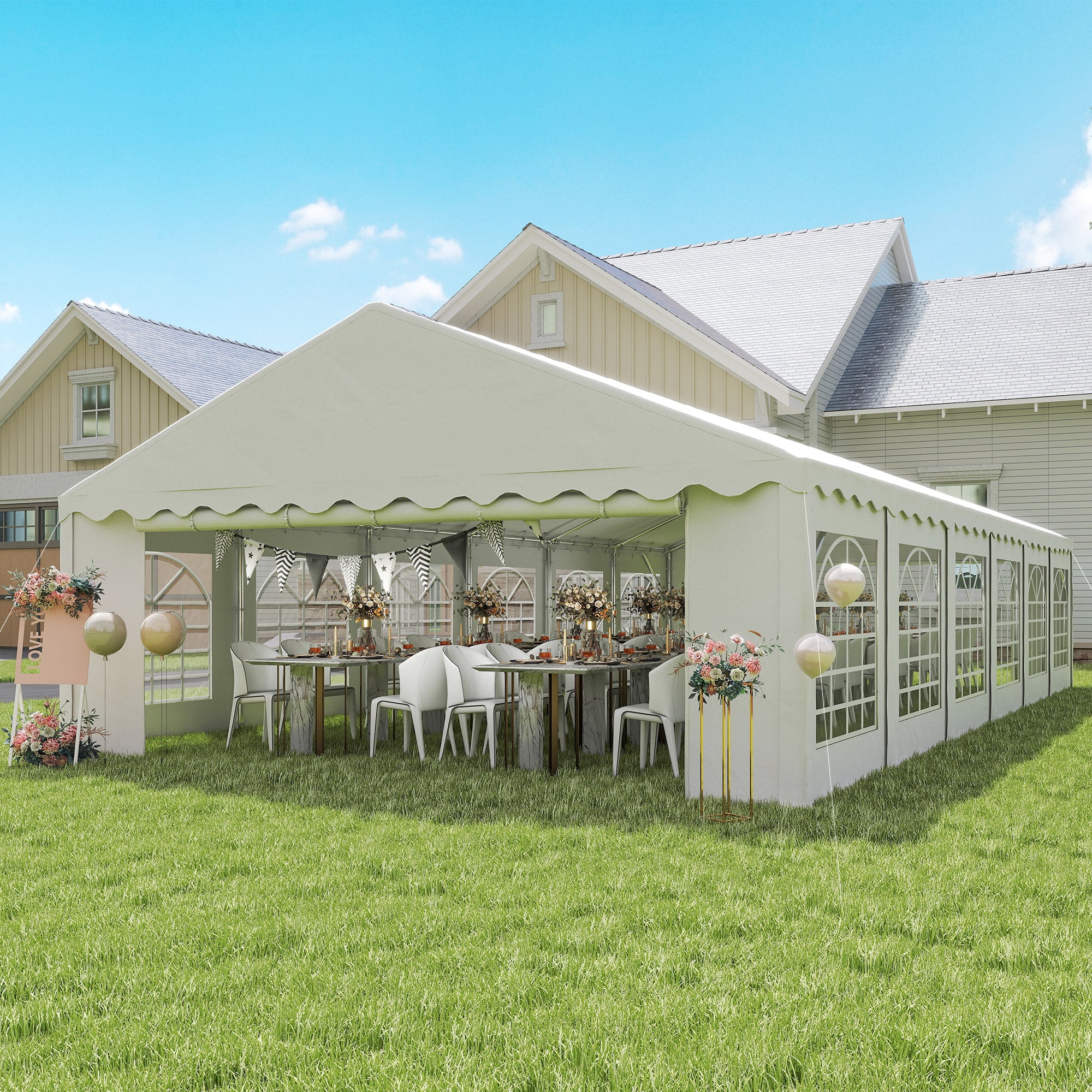 20’ x 40’ Party Tent, Outdoor Canopy Tent with Removable Sidewalls, 12 Windows for Parties, Wedding, Events, BBQ, White