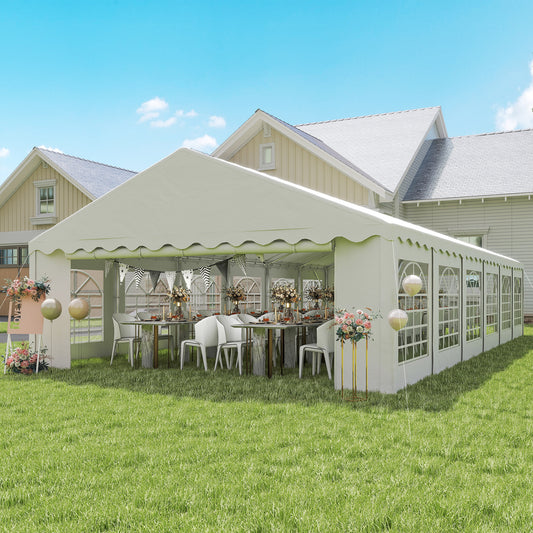 20’ x 40’ Party Tent, Outdoor Canopy Tent with Removable Sidewalls, 12 Windows for Parties, Wedding, Events, BBQ, White