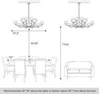 Large Sputnik Chandelier 47.2" Black Modern Smoked Glass Chandelier