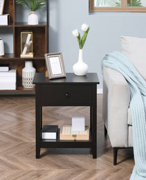 End Table, 2-tier Side Table With Drawer And Storage Shelf, Modern Sofa Side Table For Living Room, Black