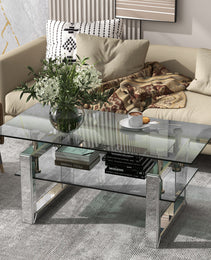 W 39.4X D 19.7  X H 17.7 Transparent Tempered Glass Coffee Table, Coffee Table
