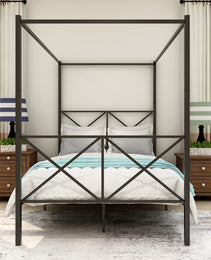 Metal Canopy Bed Frame, Platform Bed Frame With X Shaped Frame Full Black