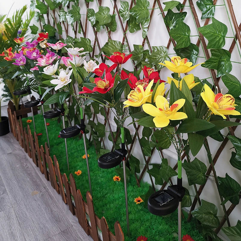 1pc LED Solar Ground Lights,Artificial Flower Lawn Lights, 7-head Solar Orchid Lights For Patio Yard Garden Christmas Decoration