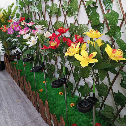 1pc LED Solar Ground Lights,Artificial Flower Lawn Lights, 7-head Solar Orchid Lights For Patio Yard Garden Christmas Decoration