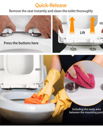 Square Toilet Seat – Quiet-Close Heavy-Duty Seat with Quick-Release & Grip-Tight Bumpers (White)