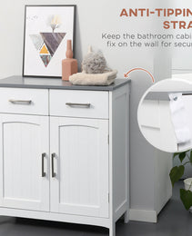 Bathroom Floor Cabinet, Freestanding Linen Cabinet, Storage Cabinet with 2 Drawers, Double Doors, Adjustable Shelf, White