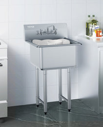 Stainless Steel Prep & Utility Sink – Commercial Single Bowl Free-Standing Station with Faucet & Adjustable Legs