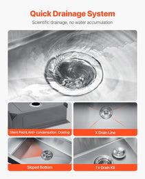 23' Kitchen Sink Undermount Single Bowl Drop-In Basin Stainless Steel Bar