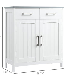Bathroom Floor Cabinet, Freestanding Linen Cabinet, Storage Cabinet with 2 Drawers, Double Doors, Adjustable Shelf, White