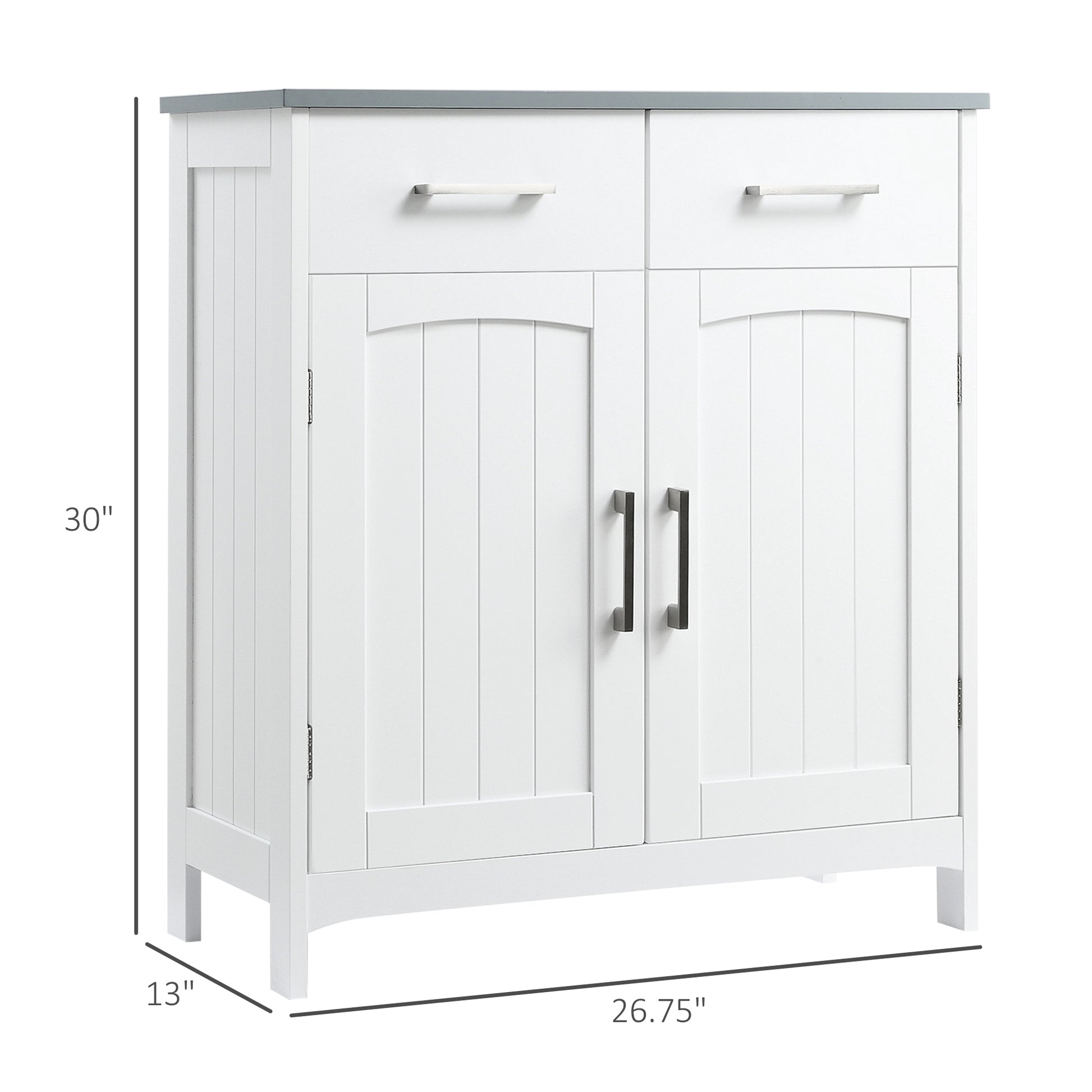 Bathroom Floor Cabinet, Freestanding Linen Cabinet, Storage Cabinet with 2 Drawers, Double Doors, Adjustable Shelf, White
