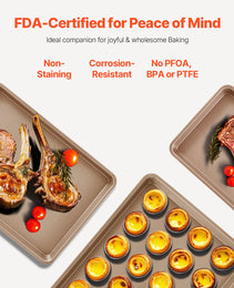 Baking Pan Set 3-Piece Nonstick Carbon Steel Bakeware Set With Silicone Handle