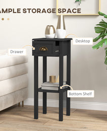 2-Tier Side Tables Set of 2 with Drawer and Shelf, 2 Pieces End Tables for Living Room and Hallway, Black
