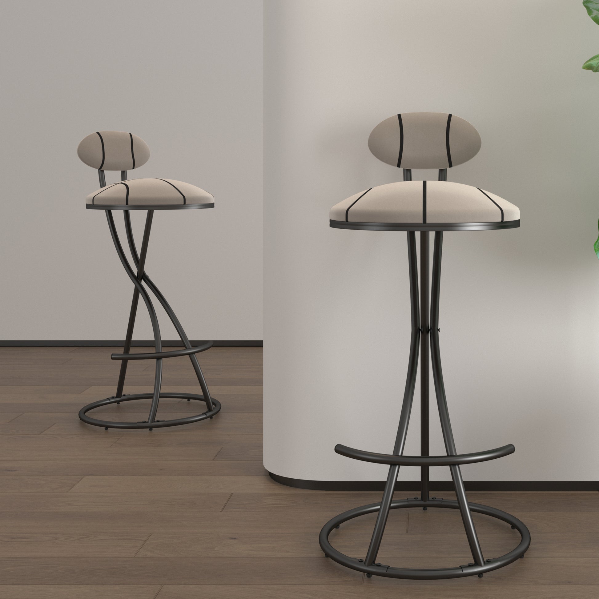 Upholstered Bar Stools Set Of 2 Striped Counter Height Barstools Modern Velvet Dining Chairs For Kitchen Island, Living Room Black  Stripe