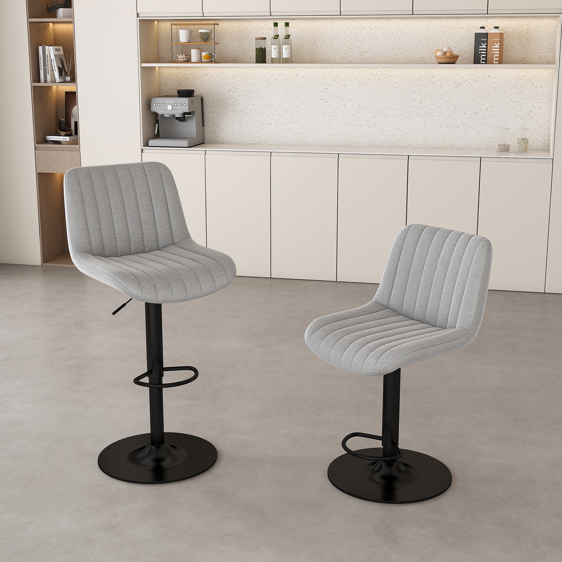 Swivel Bar Stools With Adjustable Height  35.03-43.7 Inches , Backrest, And Soft Knit Fabric - Ideal For Kitchen Island, Bar Counter, Dining Room, Grey Set Of 2