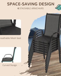 8 Pieces Patio Furniture Set with 9Ft Patio Umbrella, Outdoor Dining Table and Chairs, Black