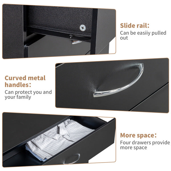 4 Drawer Chest  2 USB    2 Sockets  Nightstand Black