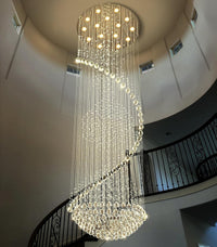 D24'' X H78'' Crystal Chandelier Glam Chandelier High Ceiling Chandeliers for Staircaes Large Raindrop Chandeliers LED Dimmable Light Fixtures for Foyer Hallway Entryway