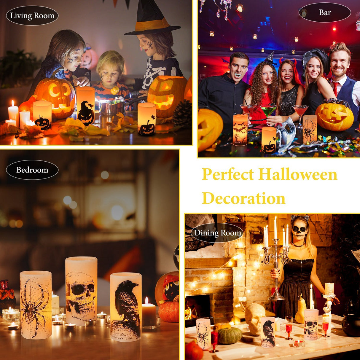 3 Pack Halloween Flameless Candle Lamp With Timer Setting Battery Operated Warm Orange Light Candles For Halloween Party Decoration - CJDS - FC