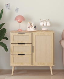 Modern  Rattan Wood  Dresser Wood Storage Cabinet Sideboard For Bedroom, Living Room, Entryway, Hallway