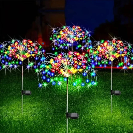 8 Mode Firework Lamp Solar Powered Outdoor Grass Globe Dandelion Fireworks Lamp for Garden Yard Lawn Landscape Holiday Light