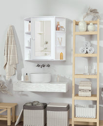 Bathroom Medicine Cabinet with Mirror, Bathroom Mirror Cabinet, Wall Mount Mirror Medicine Cabinet with Multiple Storage Shelves, White