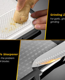 2Pcs Double-Sided Stainless Steel & PP Cutting Board Set – Non-Slip Kitchen Chopping Board with Knife Sharpener & Grinding Zone