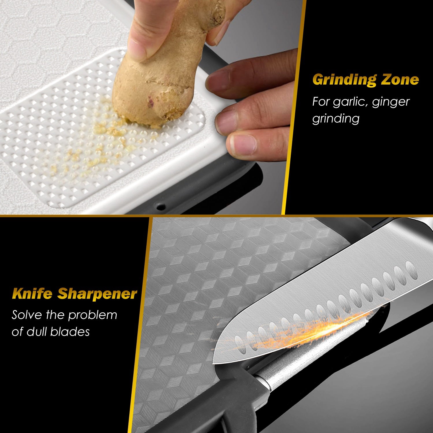 2Pcs Double-Sided Stainless Steel & PP Cutting Board Set – Non-Slip Kitchen Chopping Board with Knife Sharpener & Grinding Zone
