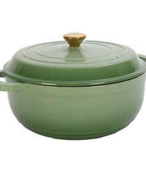 Cast Iron 6QT Cookware Gradient Green With Two Silicone Gloves Enameled Pot