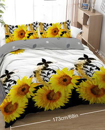 3 Pieces Black And White Background Sunflower Duvet Cover Set Yellow Flower Polyester Bedding Set For Adults Bedroom Decor Twin Full Queen King Size