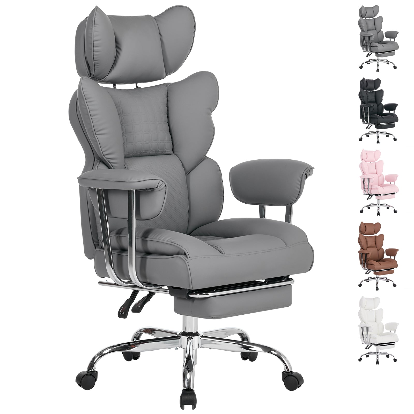 Large-sized High-back Office Chair - 350 Pounds, Anti-scratch PU Leather Executive Office Desk Chair, With Footrest, Reclining Computer Chair