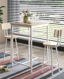 Bar Table, Equipped With 2 Bar Stools , With Backrest And Partition Beige