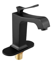 Single Handle Sink Faucet, Matte Black Finish Faucet Kitchen Sink, Kitchen Water Faucets With Push-Button Drain, Suitable For Bathroom, RV, Bar Sink, Public Restroom, Waterfall-Style Spout