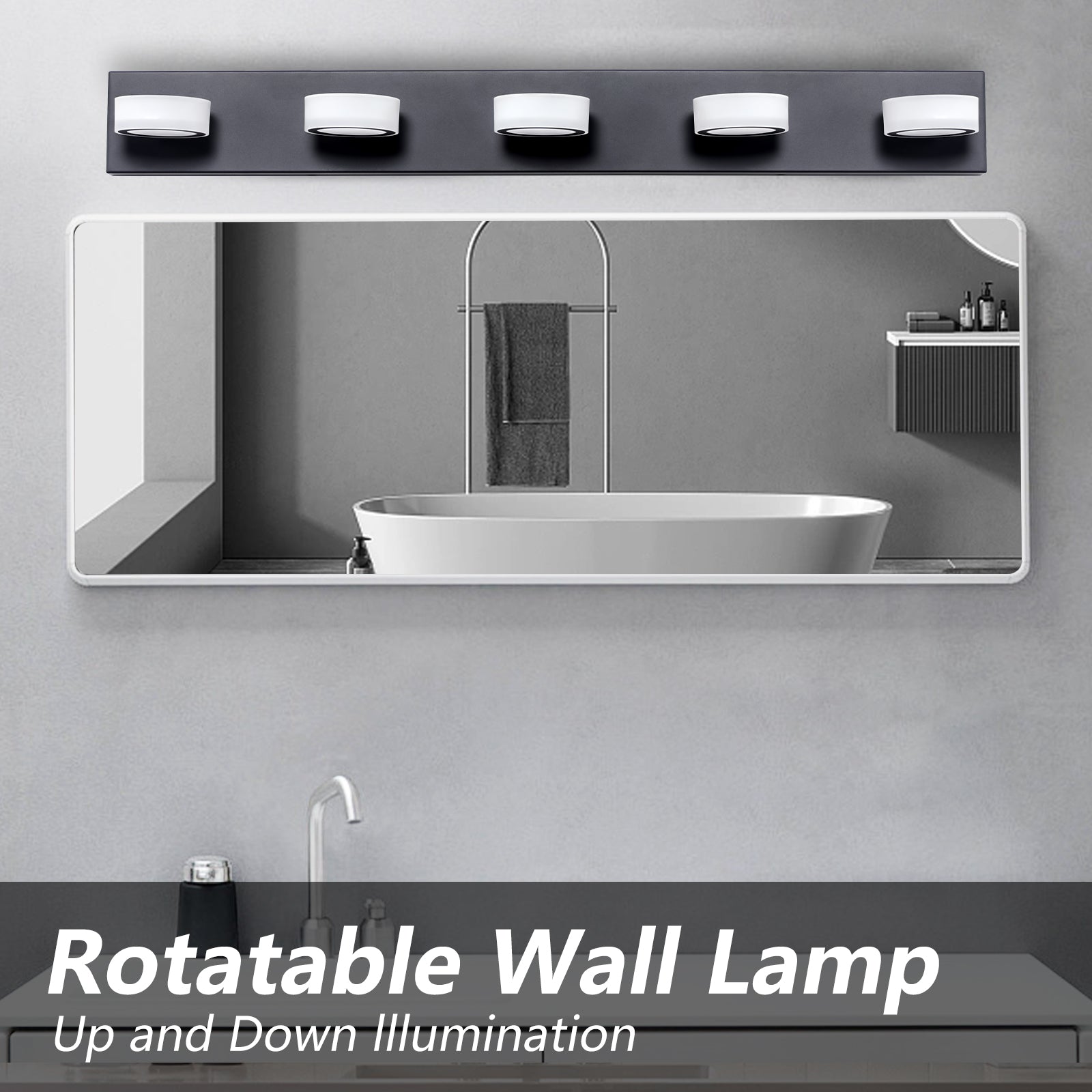 37  Modern 5-Light LED Vanity Light, Sleek Black Bathroom Wall Light Fixture For Mirror, Shower, And Bathroom Decor
