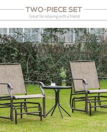 2 Piece Glider Set, Outdoor Swing Chairs, Patio Rocking Armchairs with Breathable Mesh Fabric, Steel Frame for Garden, Backyard, Patio, Dark, Brown/Khaki