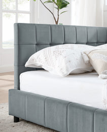 Queen Size Upholstered Tufted Bed Frame, Sofa Bed Frame With Comfortable Backrest And Armrests, Queen Size Bed For Bedroom, Living Room,Velvet, GREY 85.5x64.5x30.5