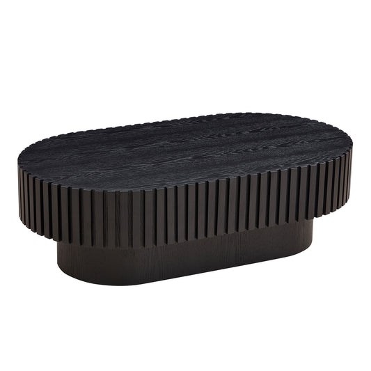 43.70 Inch Modern Handcraft Drum Coffee Table Oval Coffee Table For Living Room,Small Wooden Coffee Table With Sturdy Pedestal For Office,Black