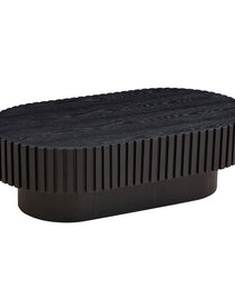43.70 Inch Modern Handcraft Drum Coffee Table Oval Coffee Table For Living Room,Small Wooden Coffee Table With Sturdy Pedestal For Office,Black