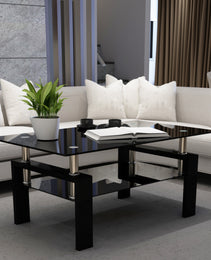 Rectangle Black Glass Coffee Table, Clear Coffee Table,Modern Side Center Tables For Living Room,Living Room Furniture