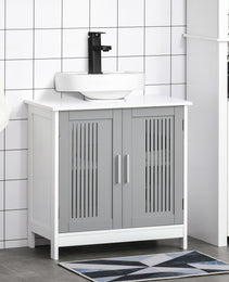 Under Sink Pedestal Storage Bathroom Cabinet, Gray White