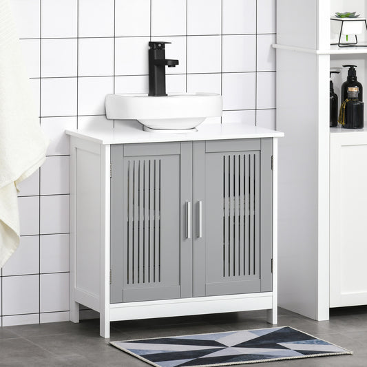 Under Sink Pedestal Storage Bathroom Cabinet, Gray White