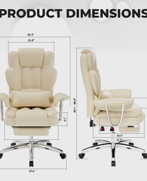 Office Chair, Big And Tall Executive Office Chair With Footrest, Leather Computer Chair, Ergonomic Reclining Chair High Back , Large Home Office Chair Beige