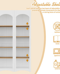 ON-TREND Free Standing 5 Tier Bookshelves, Bookcases Set Of 2, Farmhouse Two-Tone Storage Cabinet With Adjustable Shelves, Modern 72H Kitchen Pantry Cabinet For Living Room, Home Office, White