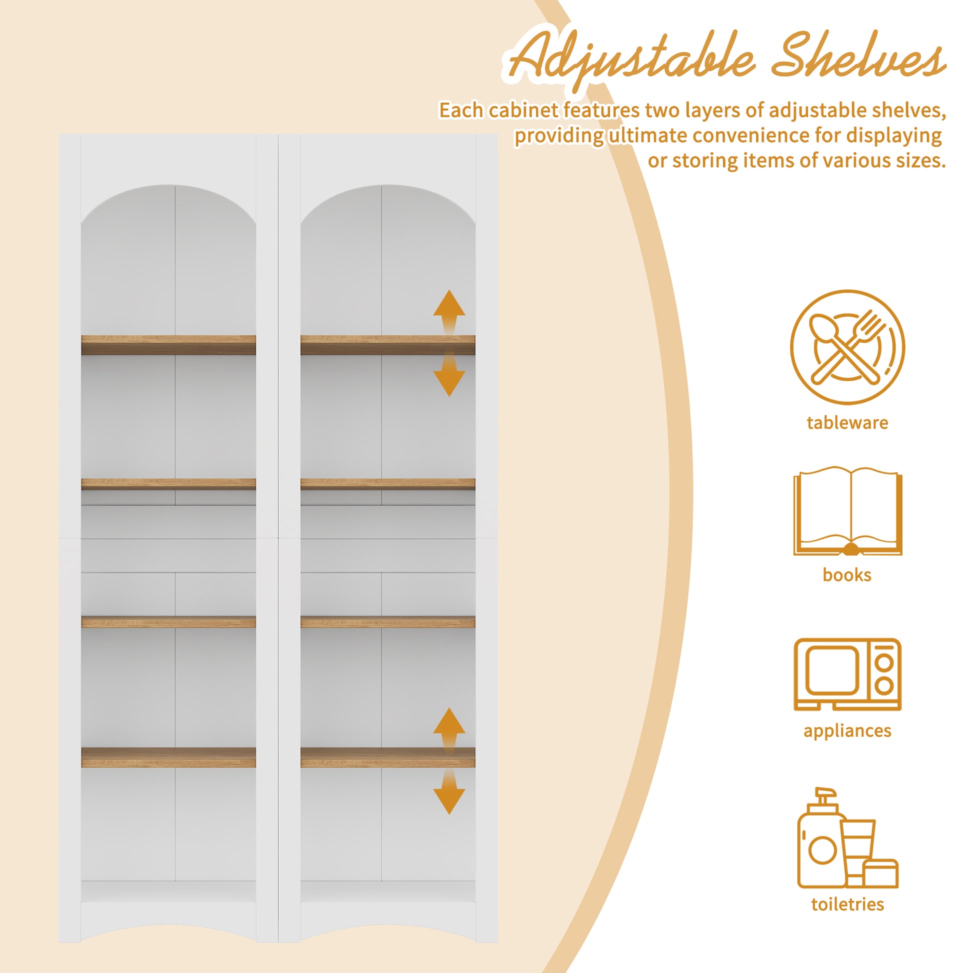 ON-TREND Free Standing 5 Tier Bookshelves, Bookcases Set Of 2, Farmhouse Two-Tone Storage Cabinet With Adjustable Shelves, Modern 72H Kitchen Pantry Cabinet For Living Room, Home Office, White