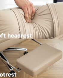 Swivel Ergonomic Office Chair, Technology Leather  High Back Office Chair With Lumbar Support Headrest, Sedentary Comfortable Boss Chair, 155 Reclining Computer Chair Color  Beige