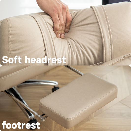 Swivel Ergonomic Office Chair, Technology Leather  High Back Office Chair With Lumbar Support Headrest, Sedentary Comfortable Boss Chair, 155 Reclining Computer Chair Color  Beige