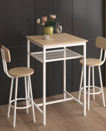 Bar Table, Equipped With 2 Bar Stools , With Backrest And Partition Beige