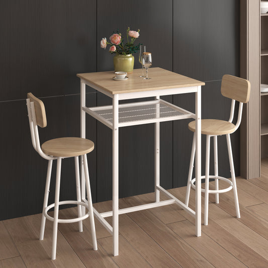 Bar Table, Equipped With 2 Bar Stools , With Backrest And Partition Beige