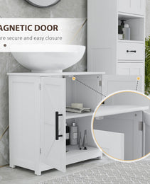 Farmhouse Pedestal Sink Storage Cabinet, Bathroom Sink Cabinet with 2 Barn Doors and Adjustable Shelf, White