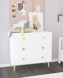 Kids 3 Drawer Dresser, Baby Nightstand For Bedroom, Storage Cabinet For Toddler Child For Living Room, Toddler Room, Nursery, Closet, Apartment White