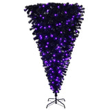 6 FT Pre-lit Upside Down Artificial Christmas Tree, Black Halloween Tree With 250 Purple Lights And Pumpkin & Skull Ornaments - CJDS - FC